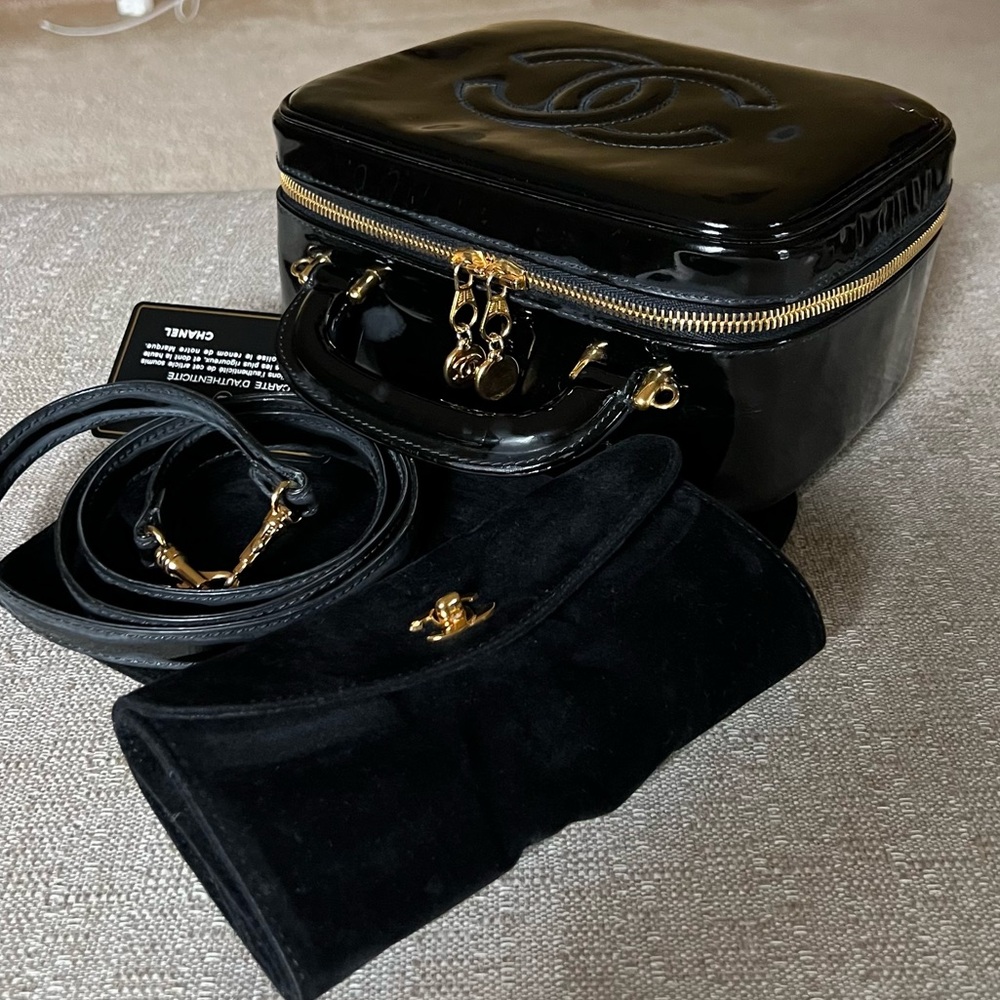 Chanel CC Patent Leather 2way Vanity Case/ Cosmetic Bag